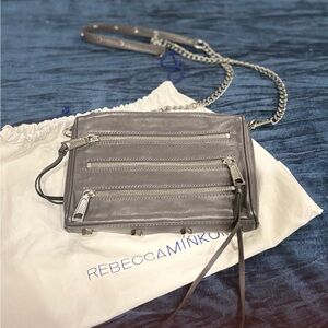 Rebecca Minkoff Silver-Gray Leather Chain Crossbody with Triple Zips